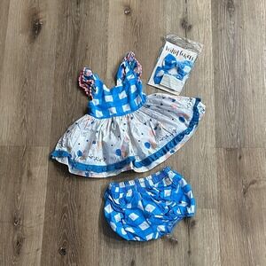 Wildflowers Martha Tunic Bloomers Hair Bows Set Blue Gingham Circus 18m Kids